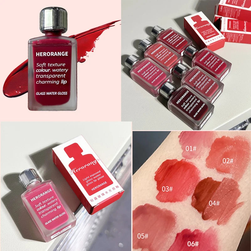 6 colors Light Glass-Like Lip Lacquer - Mirror Shine, Hydrating Formula; Smudge-Proof, Long-Wear, and Skin-Brightening