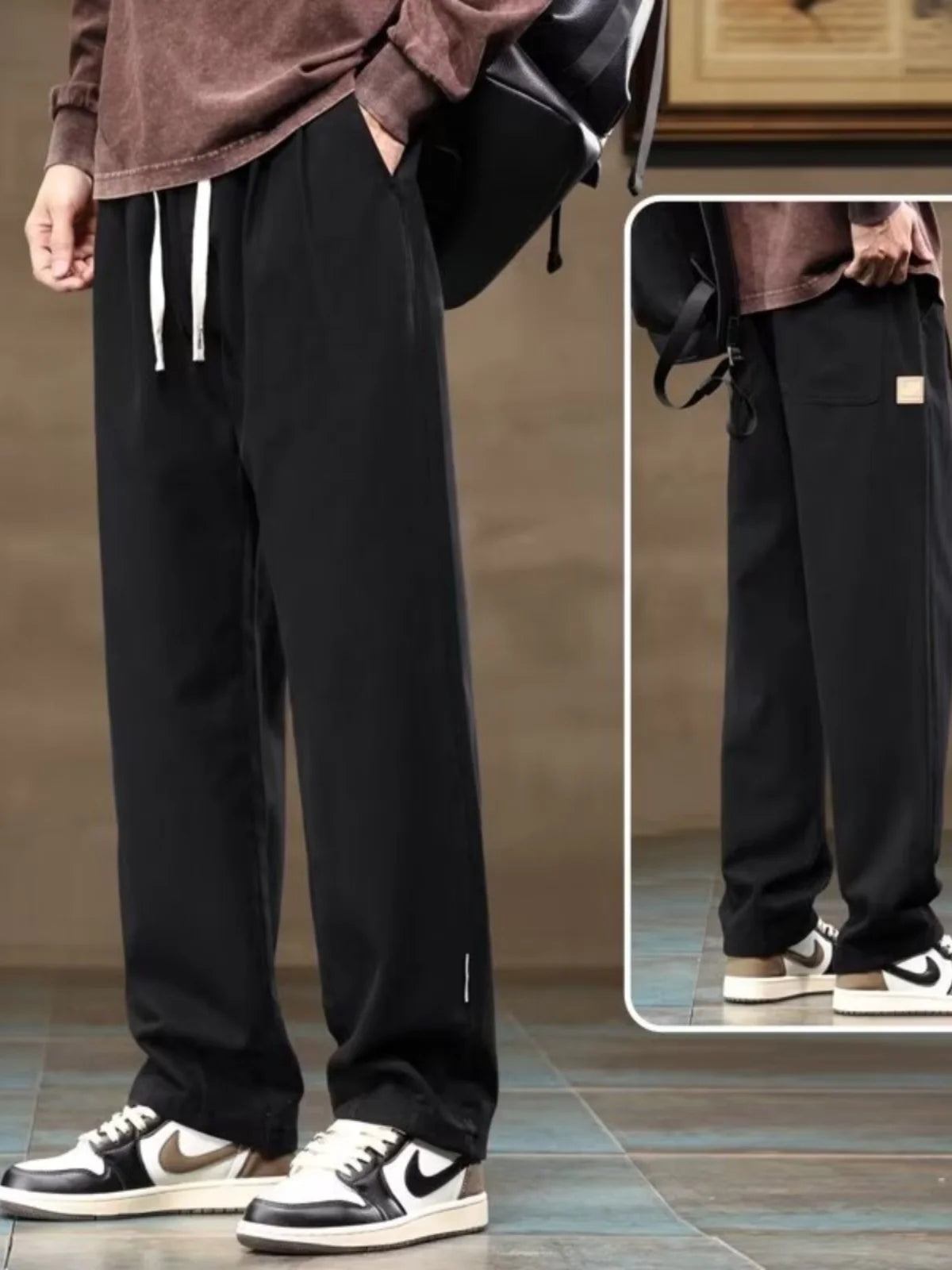 Spring Autumn Men's Loose Straight Leg Casual Sports Pants Trendy Brand Versatile Youthful Sle Long Pants Casual Trousers