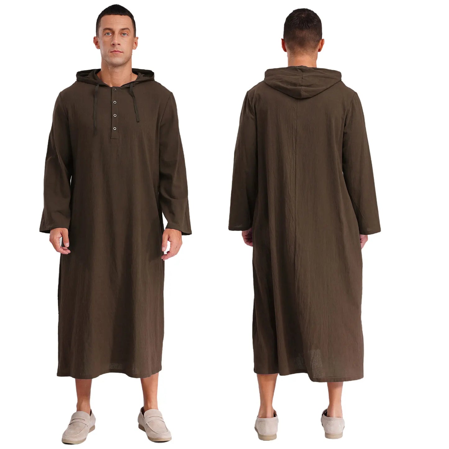 Islamic Kaftan Muslim Jubba Arabic  Thobe Men's Clothing Hooded Long Sleeves Pockest Buttons Long Loose Gown Shirt Dresses