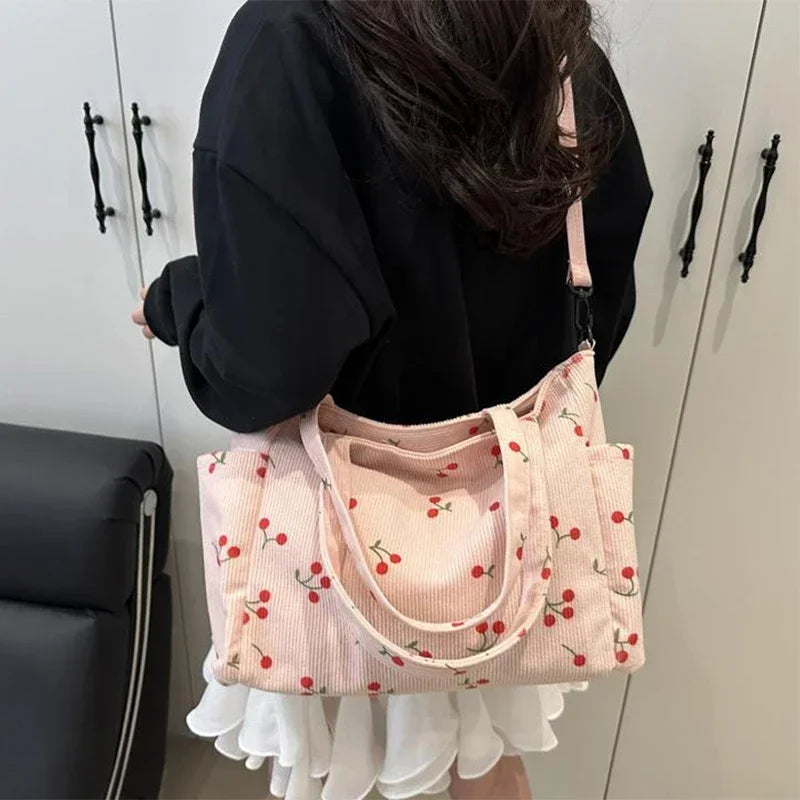 Ladies' shoulder bag, new corduroy hand-held large-capacity handbag, suitable for commuting, attending classes and traveling