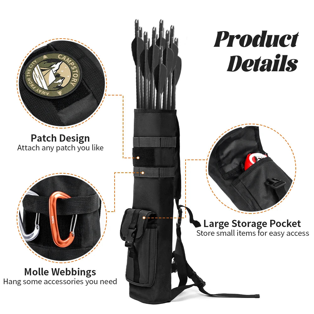 Archery Lightweight Back Arrow Quiver Dual Use Foldable Compact Hip Arrows Bag with MOLLE System Pocket Hanged for Hunt