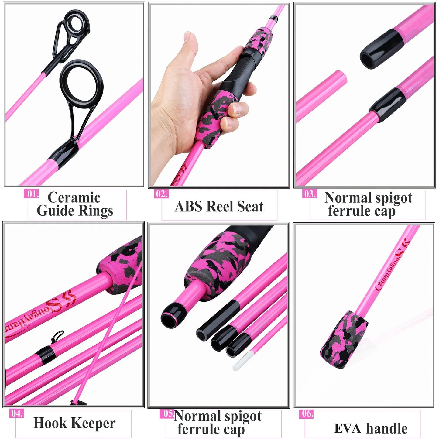 Sougayilang 5 Section Spinning Casting Fishing Rod 1.8M Ultralight Weight Carbon Fiber Poles for Travel Freshwater Fishing Pesca