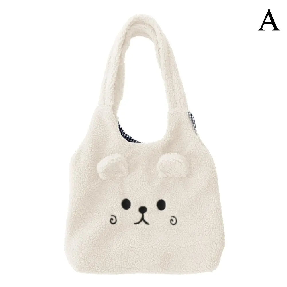 School Bag Cartoon Embroidery New Winter Soft Plush Tote Bag Shopper Bag Shoulder Bag For Women Cute N8Y7