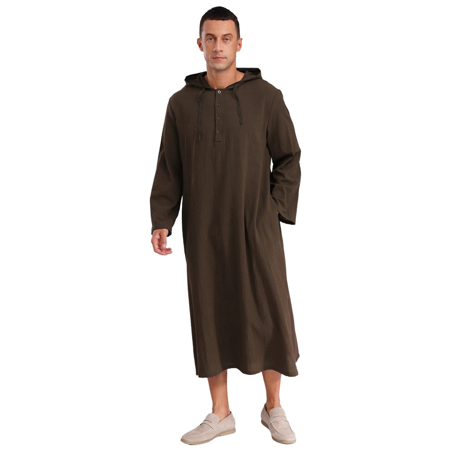 Islamic Kaftan Muslim Jubba Arabic  Thobe Men's Clothing Hooded Long Sleeves Pockest Buttons Long Loose Gown Shirt Dresses