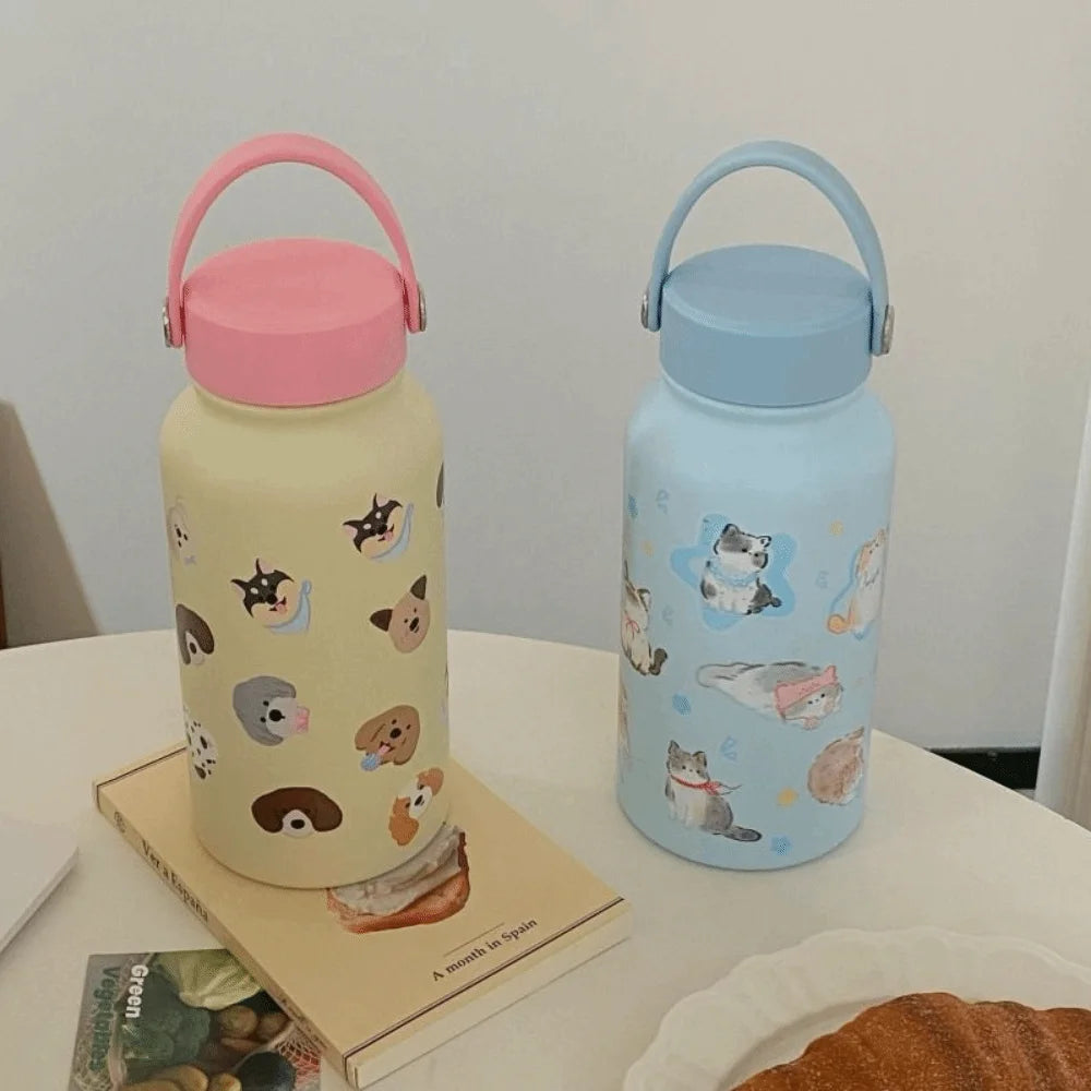 Water Bottle 900ml Insulated Water Bottle With Straw Leak-proof Portable Insulation Cup Hot Drink Cartoon Thermal Cup Student