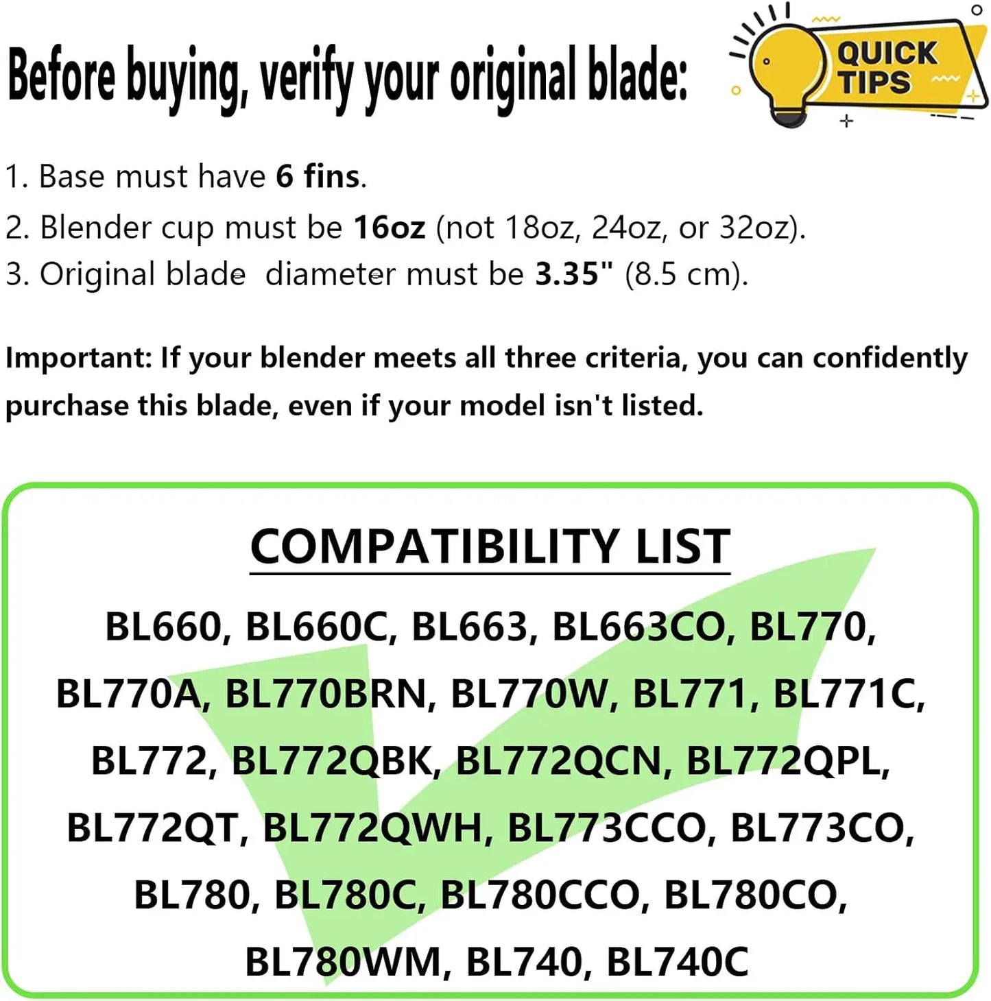 6 Fins Blender Replacement Parts Compatible for Ninja Blender BL660 BL660C BL663 BL663CO BL770 BL770A BL770W BL771 BL771C