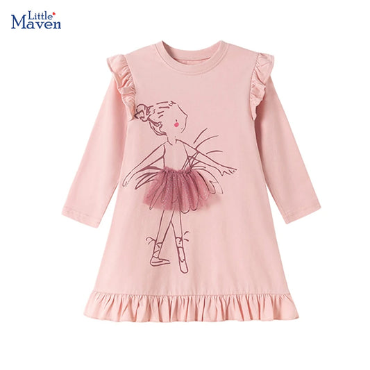Little maven Kids Party Dress Cartoon Ballet Girl Appliques Baby Girl Costume Autumn Spring Children's Clothing for Dresses