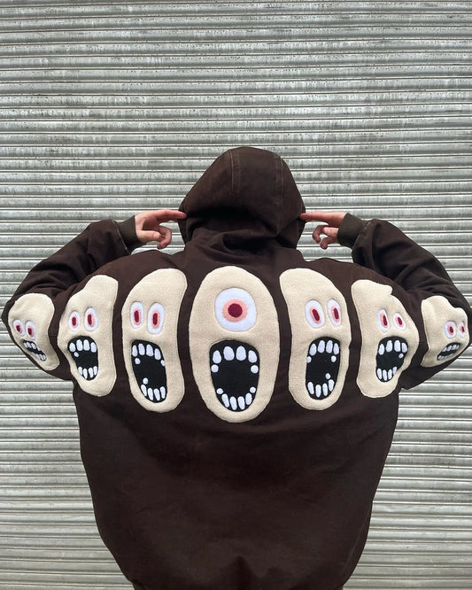 Y2k Hip Hop Funny Personality Pattern Embroidery Hoodie Oversized Loose Cartoon Knit Hoodies Men Street Sweatshirt Pullover