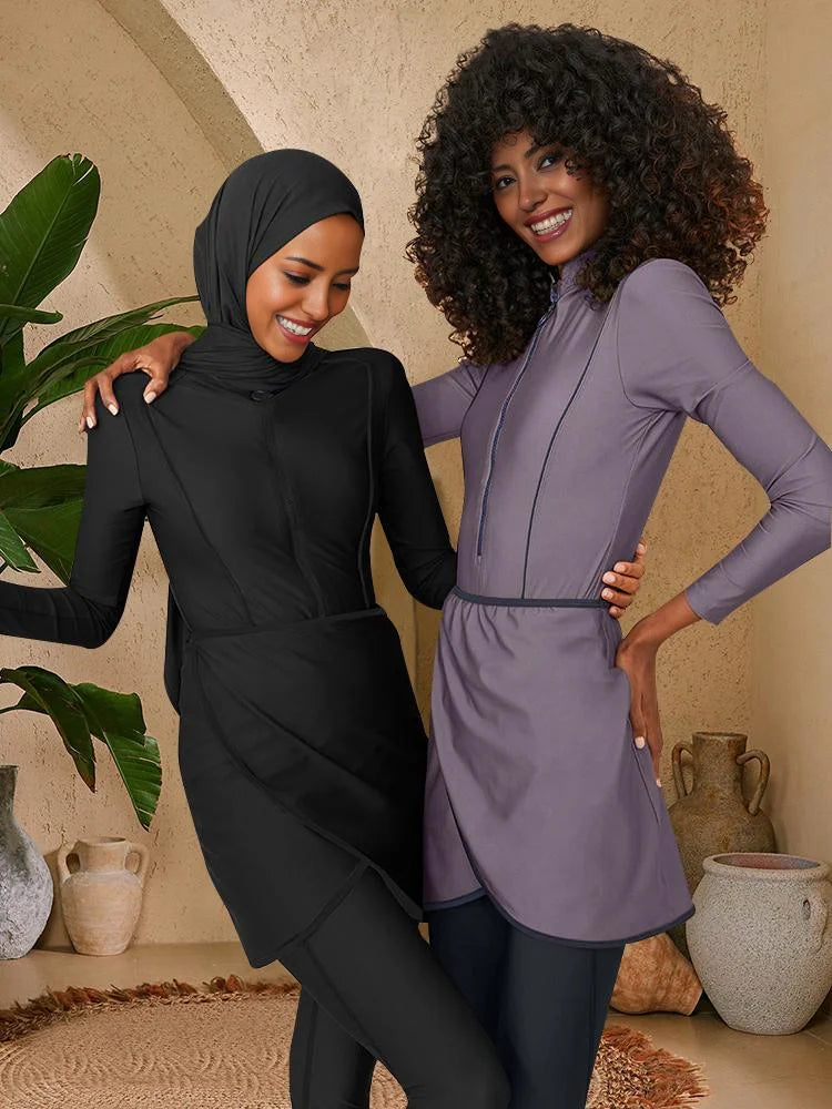Burkini Long Sleeves Sport Swimsuit Skinny Fit Bathing Suit Women Modest Muslim Swimwear Hijab,Top, Pant, Quick Drying, UPF50+