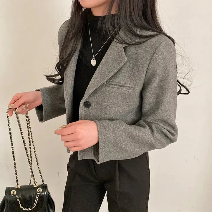 ort Thiened Woolen Coat for Women Winter New Sle Retro Single Button Suit Collar Coat Korean Sle Straight Tube pe