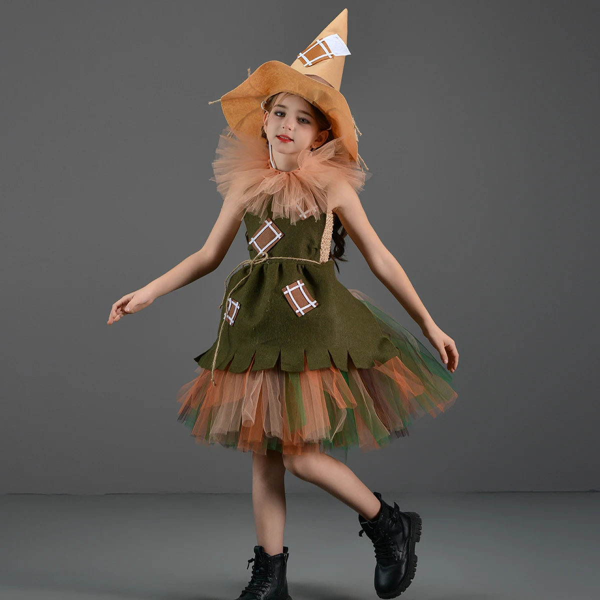 Kids Girls Halloween Costume Wizard of Oz Scarecrow Tin Man Lion Witch Princess Tutu Dress Role Play Party Stage Dress Outfit