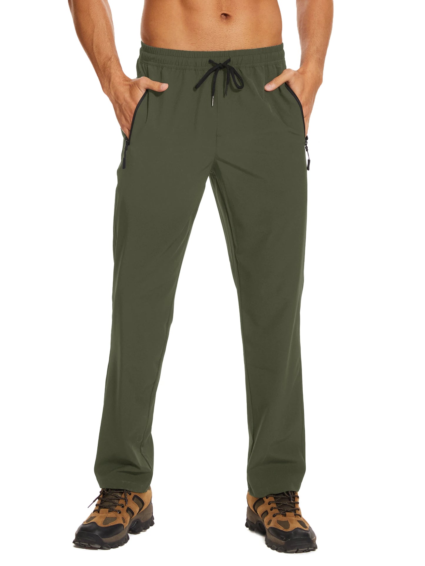 TACVASEN Summer Quick Dry Pants Mens Zip Pockets Elastic Waist Pants Hiking Jogging Running Pants Fashion Gym Fitness Trouser