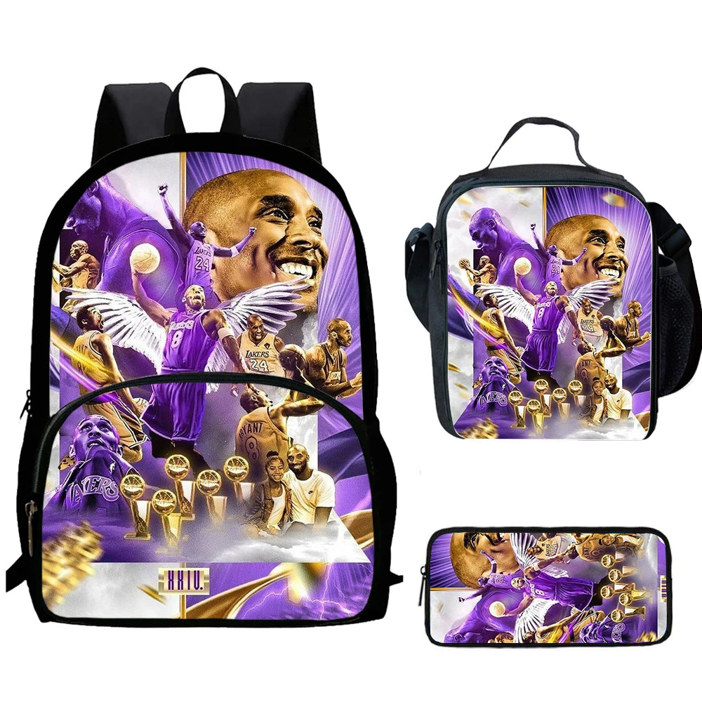 Basketball K-Kobe B-Bryant Child School Backpack 1/3PCS  with Lunch Bags ,Pencil Bags  School Bags for Boys Girls Best Gift