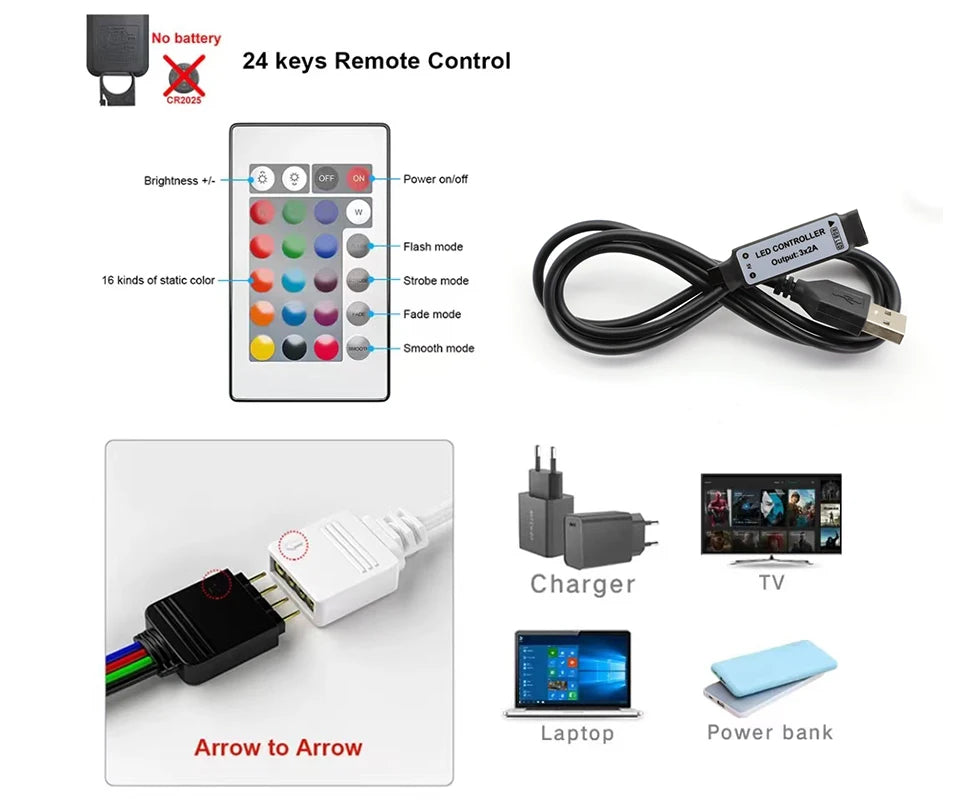 Led Strip Lights For Tv Smart Led Tape Light Usb 5V Led Lights Strip Remote Control Led Ribbon Strip Rgb Lighting Decoration