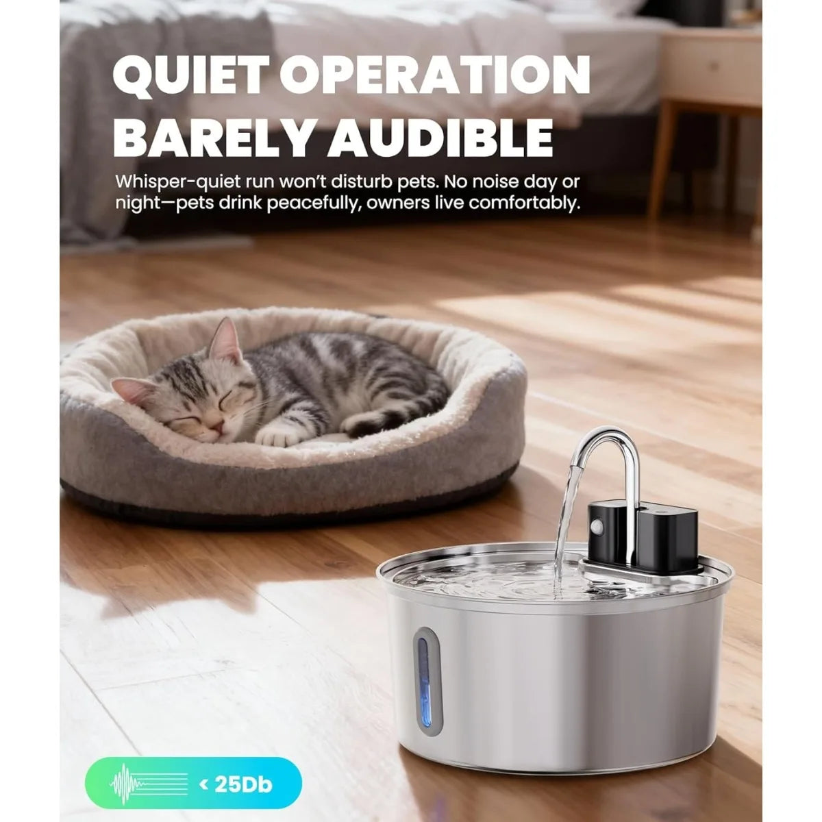 ATUBAN Wireless Cat Water Fountain-3.2L Automatic Cat Water Fountain Cordless,Stainless Steel Battery Operated for Multiple Pets