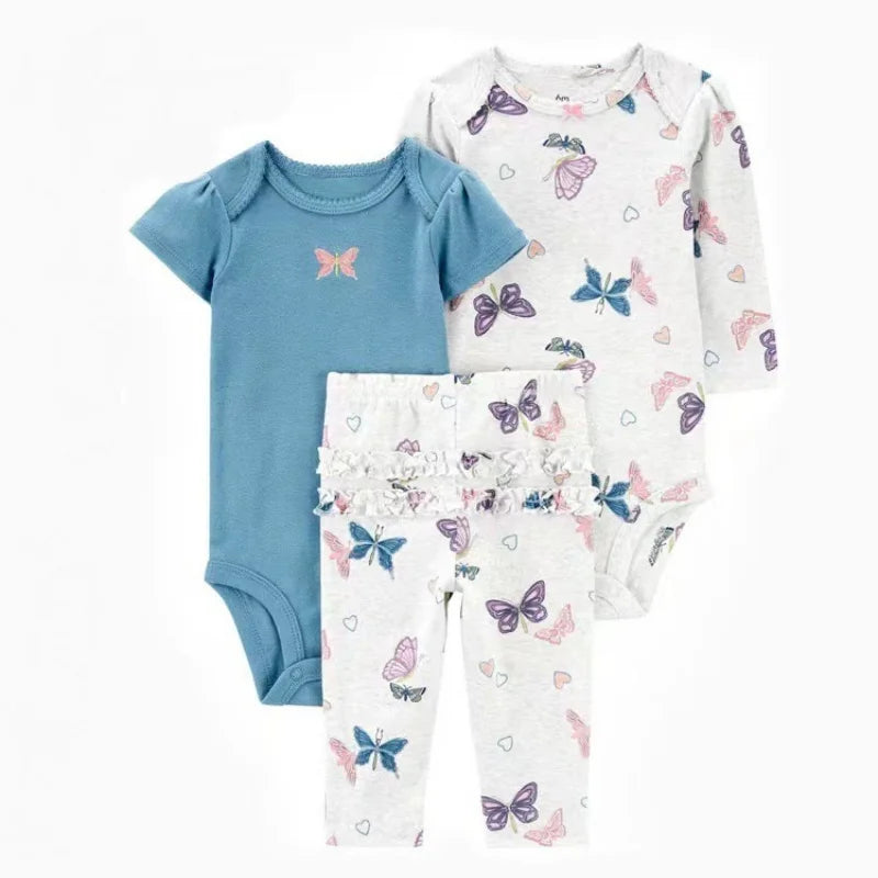 Newborn Baby Girls Clothes Set Pure Cotton Clothes Soft Cute Animal Kids Bodysuits+Pants Outfit Toddler 3Pcs Kids Bebe 6-24M
