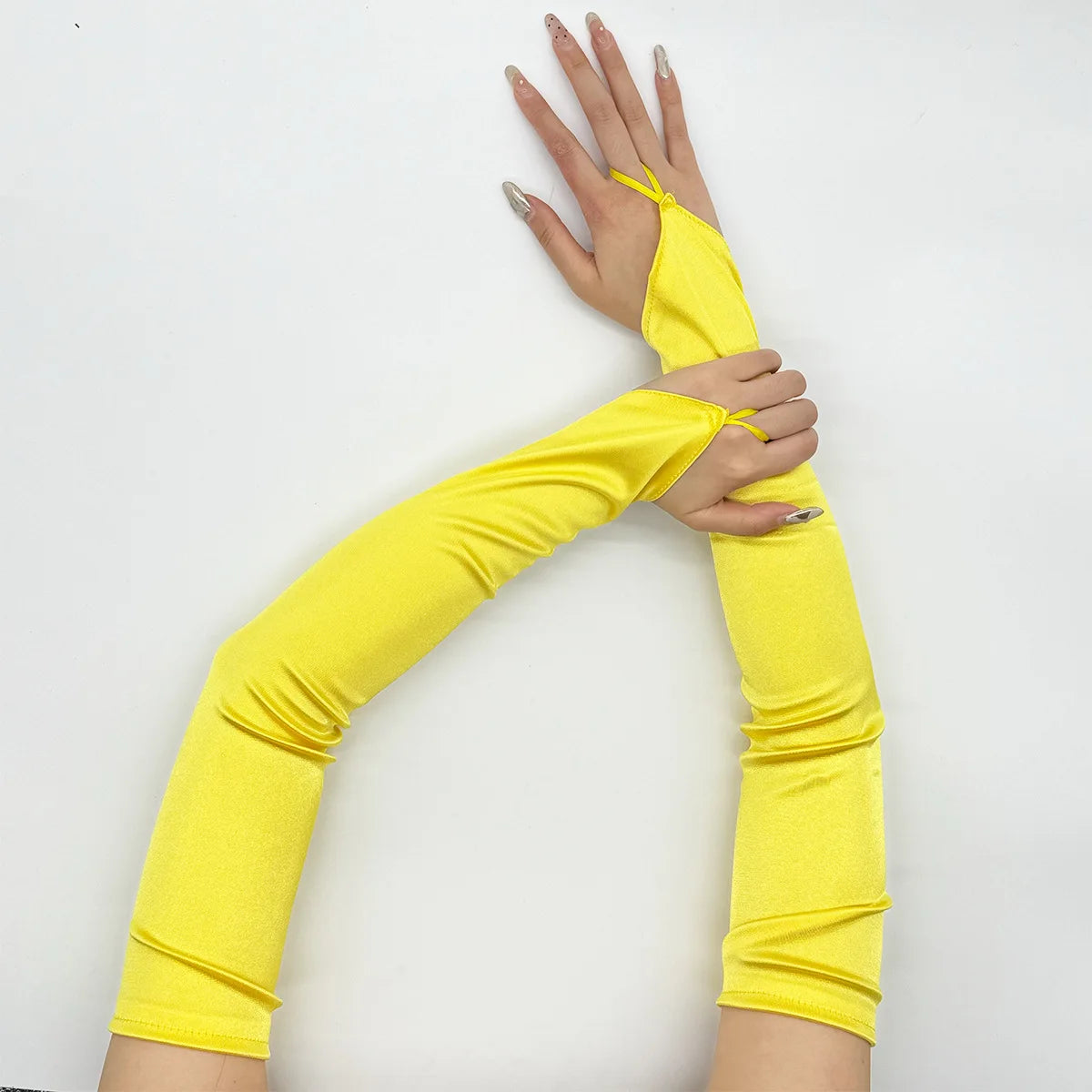 Ladies' Gloves, Long Hook-Finger Tinted Gloves, Ball Gloves, Bride's Wedding Dress Gloves, Sun-Protective Fashion Gloves C101
