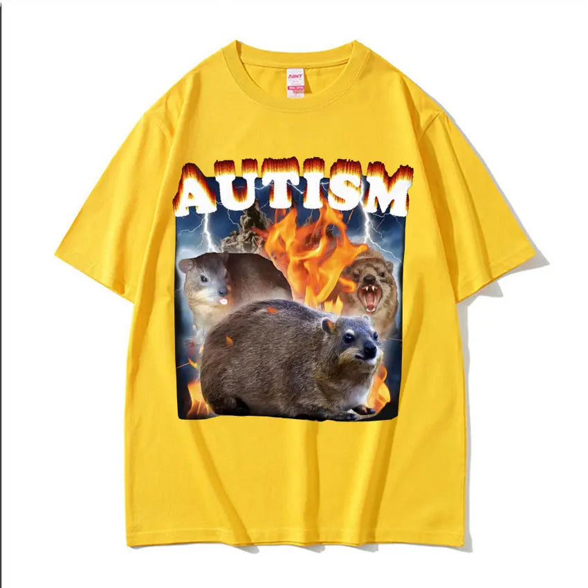 Autism Funny Hyrax Meme Tee Shirt Men's Clothing Hip Hop Fashion Vintage T-shirt Unisex High Quality Cotton Short Sleeve T Shirt