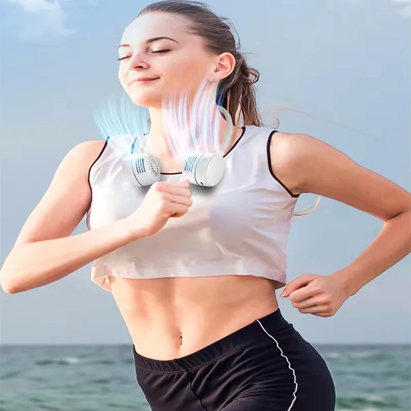 Neck-mounted fan - Foldable, silent, portable mini fan with 360-degree rotating airflow - Rechargeable hanging fan