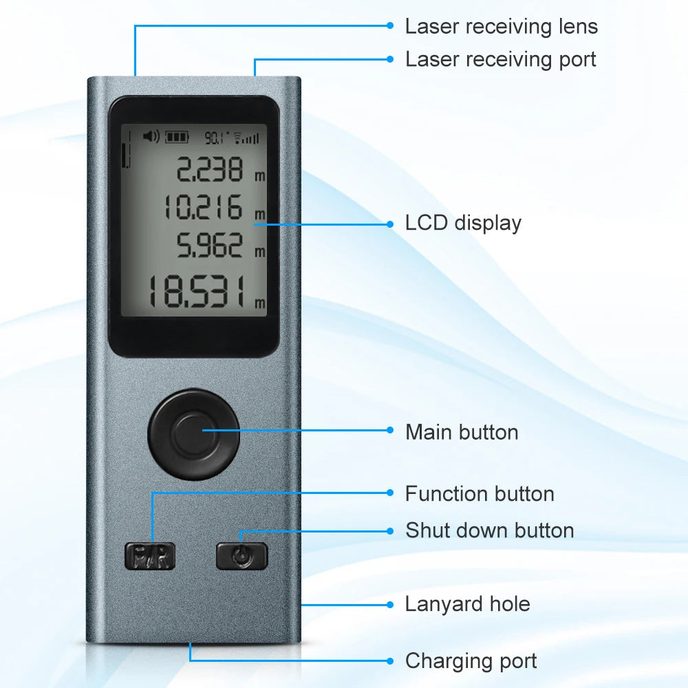 Laser Distance Meter 25M 30M 40M 50M 60M Laser Rangefinder USB Charging Multifunction Trena Laser Range Finder Measuring Tool