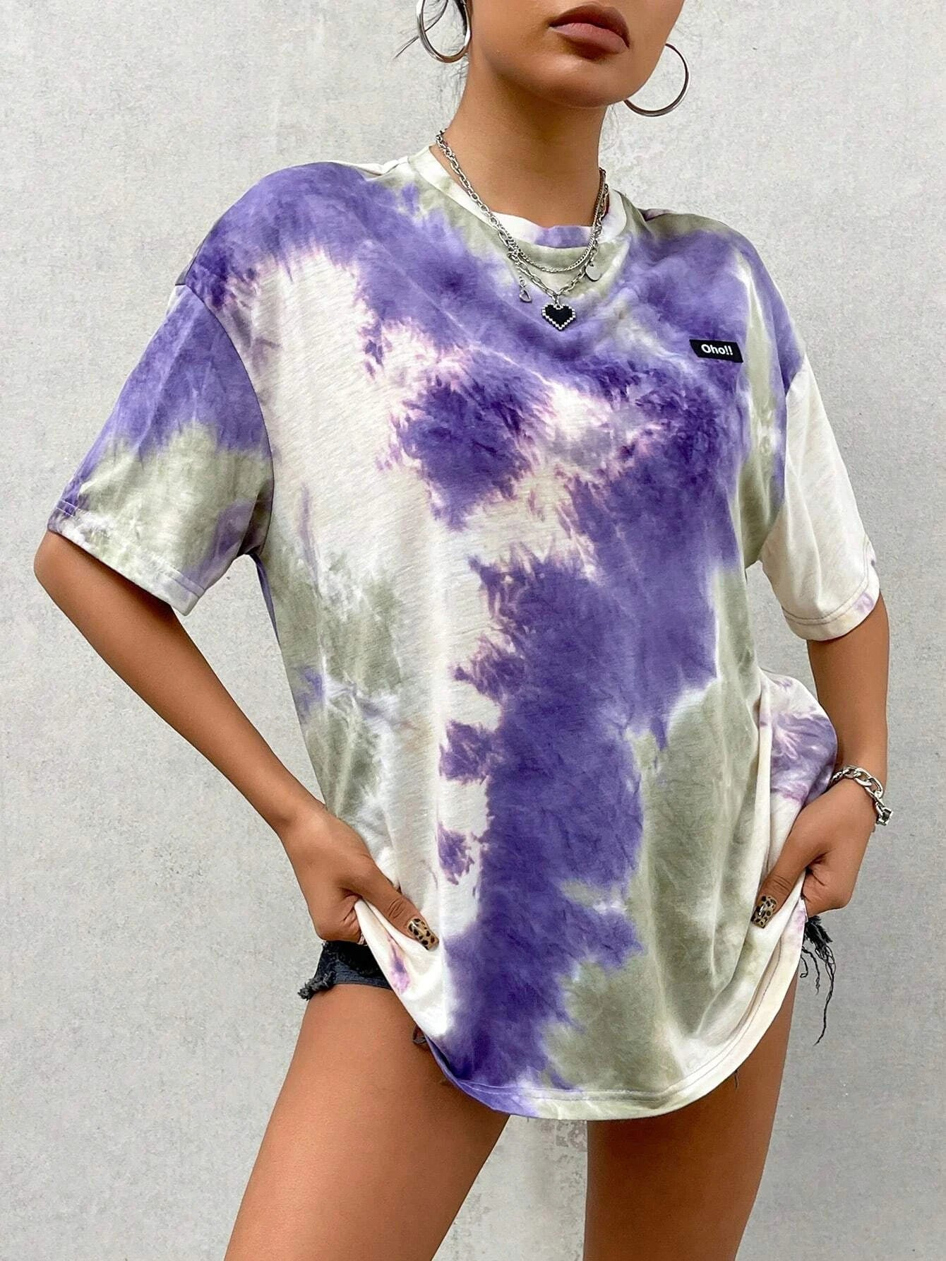 Summer Women TShirt Tie Dye Letters Drooping Shoulders Oversize Loose Short Sleeve Harajuku Y2k Casual Streetwear Women Clothing