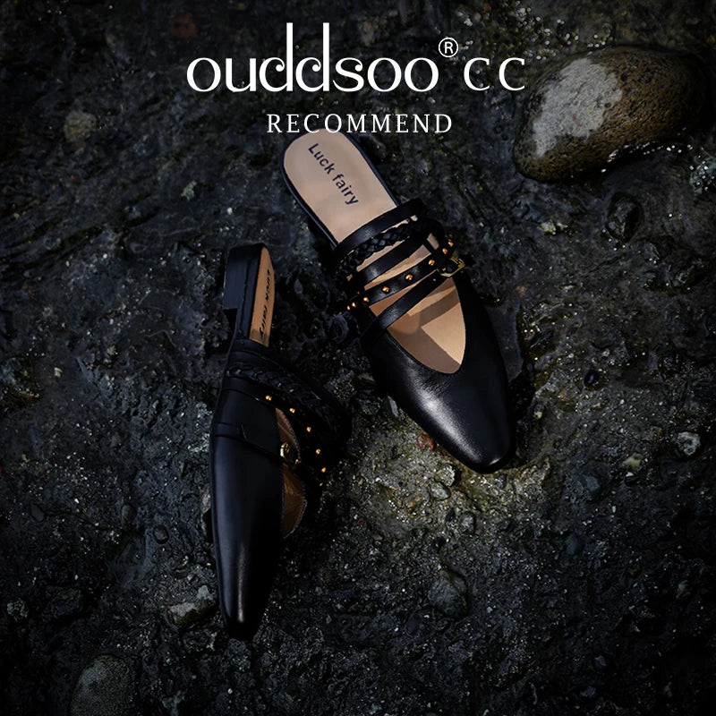 Ods Footwear Designer Rivet Women Flats Slippers Shoes Mules Female Slides Fashion Pointed Toe Ladies Flats Slippers Sandals 40