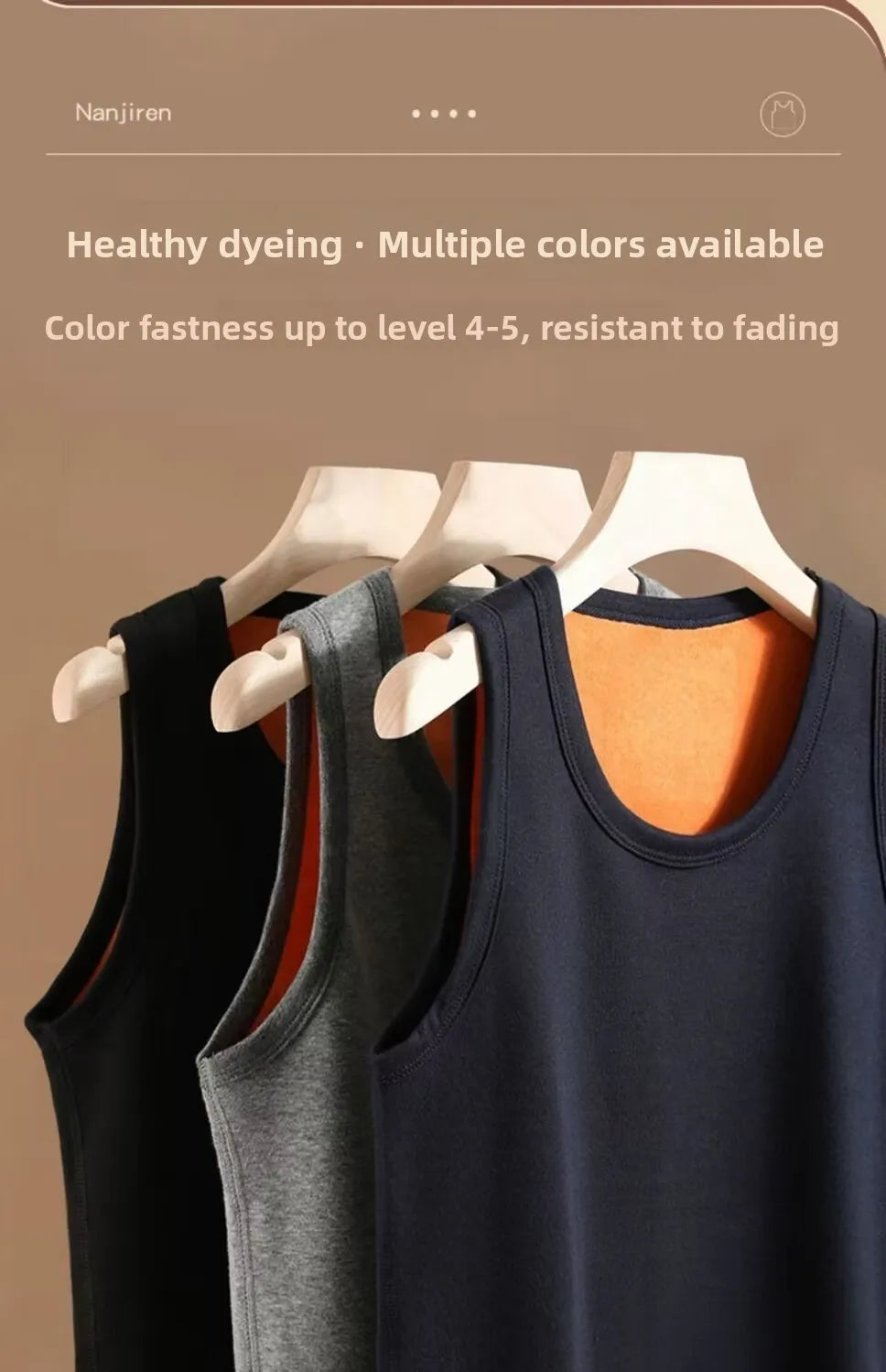 Men's Thermal Fce Lined Thiened Vest Warmth Inner Wear Slim Fit Anti-Cold Home Clothes Single Layer Knitted Fabric round...
