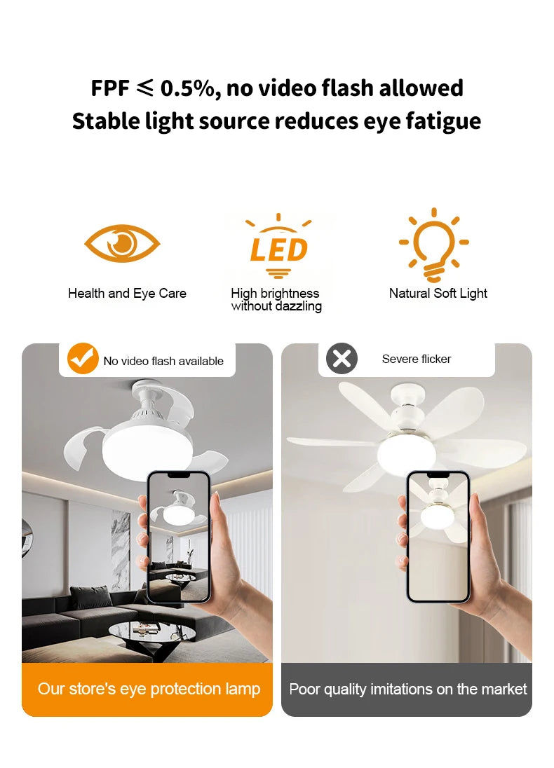 Ceiling Fan Light New Invisible Telescopic Blade Air Circulation Fans Silent Dimming Timed Room Decor Ceiling Fan with lighting