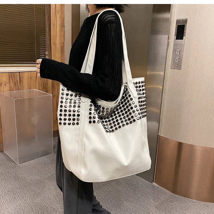 Casual Women Handbag And Purse Large Capacity Tote Bag High Quality Lady Bag Vintag Soft Pu Leather Rivet Shoulder Bags