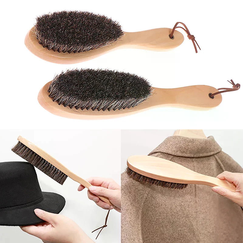 Horse Hair Brush Wooden Handle Shoe Polish Brush Soft Horsehair Laundry Cleaning Brush Anti-Static Cleaning Care Brush