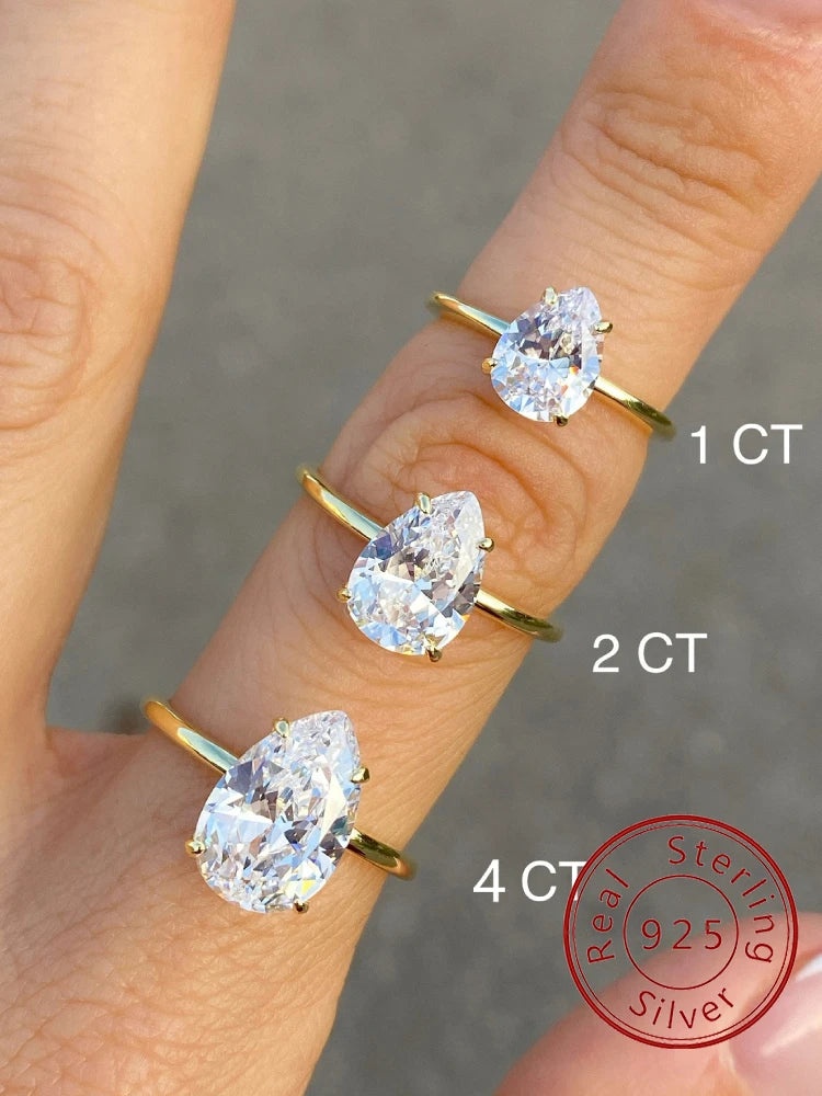 925 Sterling Silve Luxury Shiny 1-4CT Zircon Water Drop Ring For Women Engagement Wedding Gorgeous High Quality Fine Jewelry