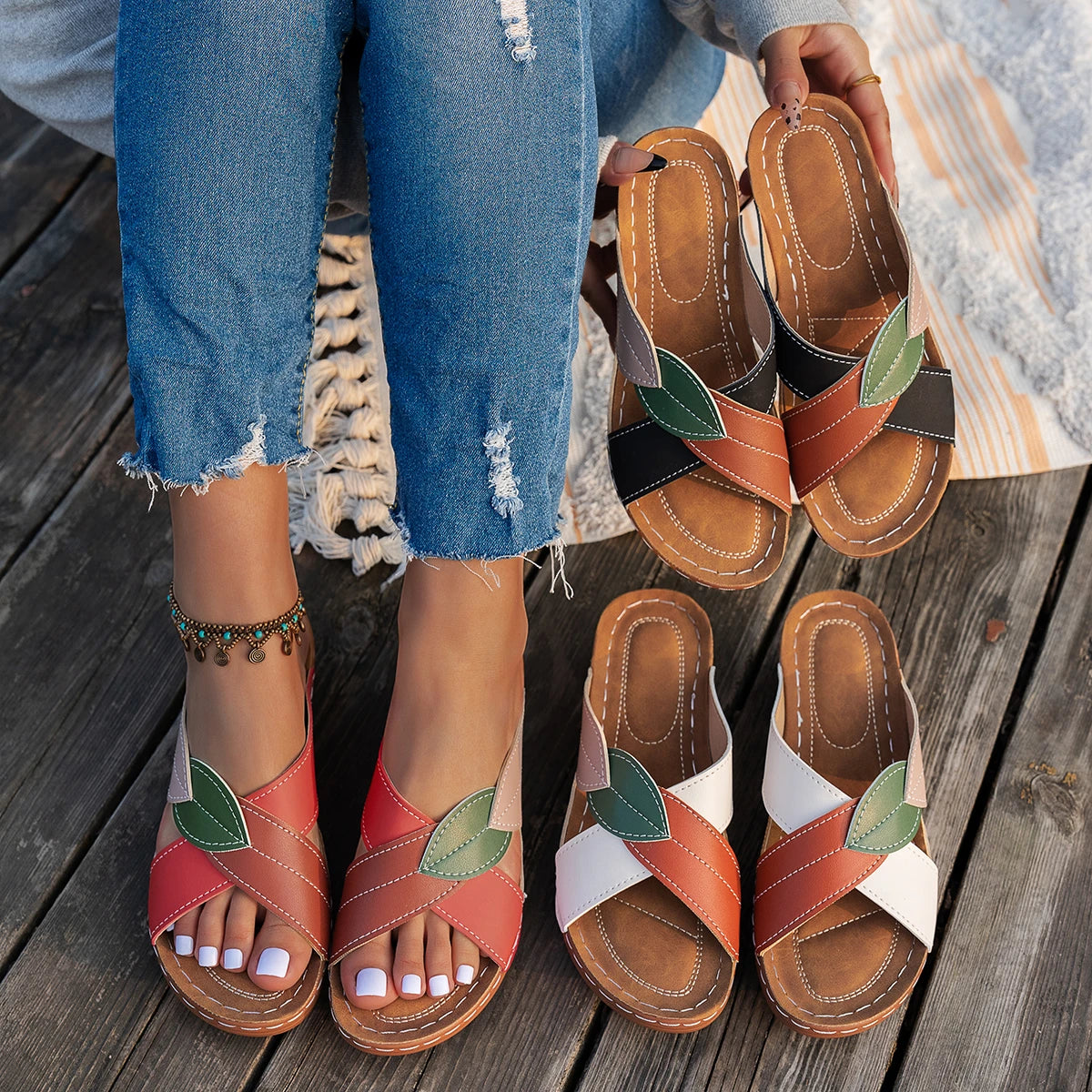 Women Slippers 2025 Summer Shoes Woman Mix Color Heels Sandals Summer Women Elegant Heeled Footwear Slippers slides Women
