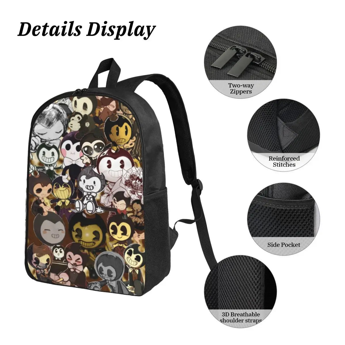 3Pcs Bendys And The Dark School bags Set for Boy Girl Pen Bags Backpack Sets with Lunch Box For School Students Knapsack