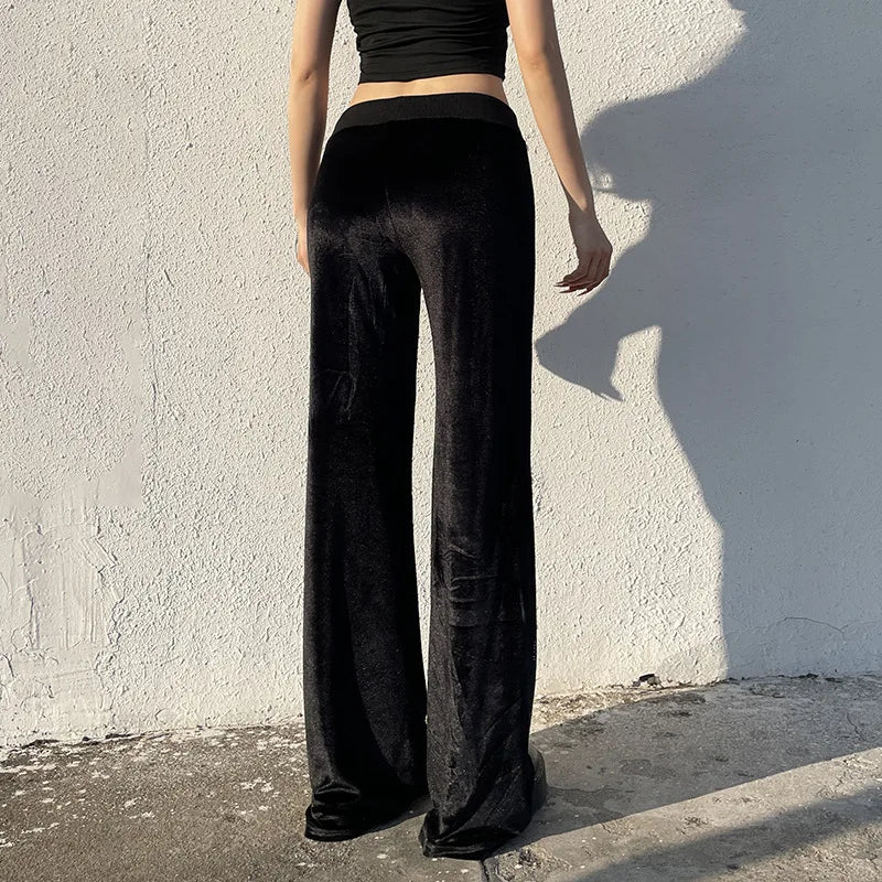 AltGoth Y2k Streetwear Gothic Velvet Pants Women Dark Cyber Punk Harajuku Grunge Pentagram Printed Low Waist Stright Pants Femme