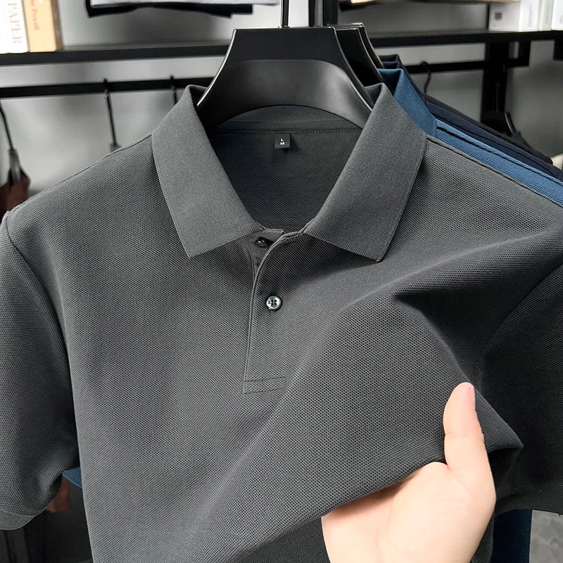 100% pure cotton men's short sleeve polo shirt high-quality classic solid color summer business casual comfort versatile T-shirt
