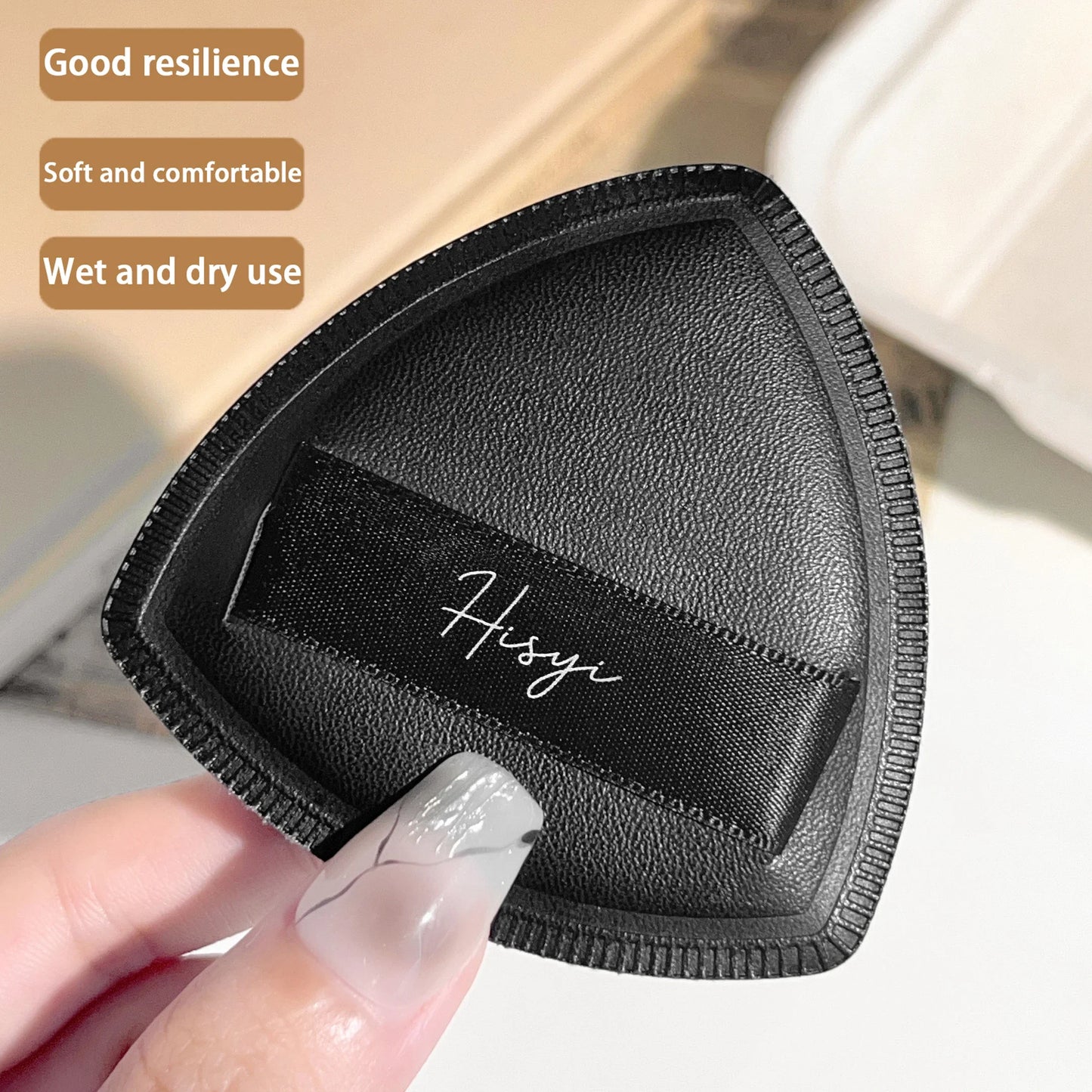 Black triangular makeup pad - Soft velvet cosmetic sponge for facial makeup. Beauty makeup sponge for applying foundation.