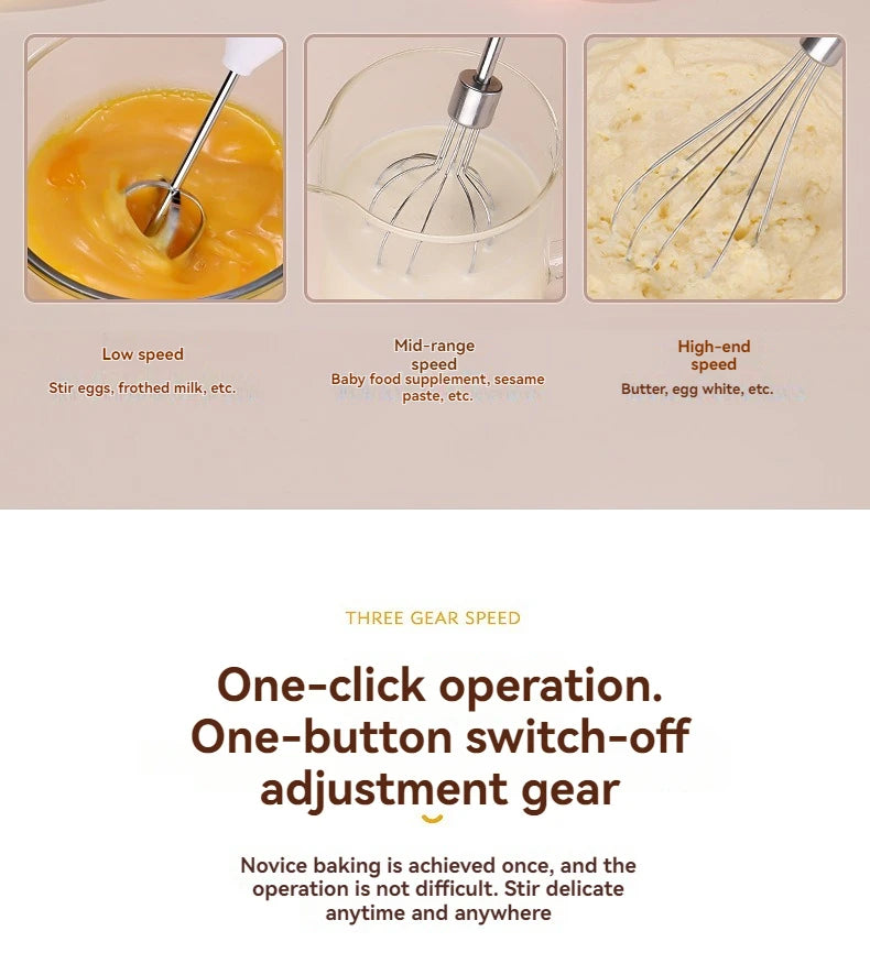 Cordless Multi-Use Whisk System | Compact Handheld Mixer with Milk Frother & Auto-Stirring for Baking, Coffee, and Cream