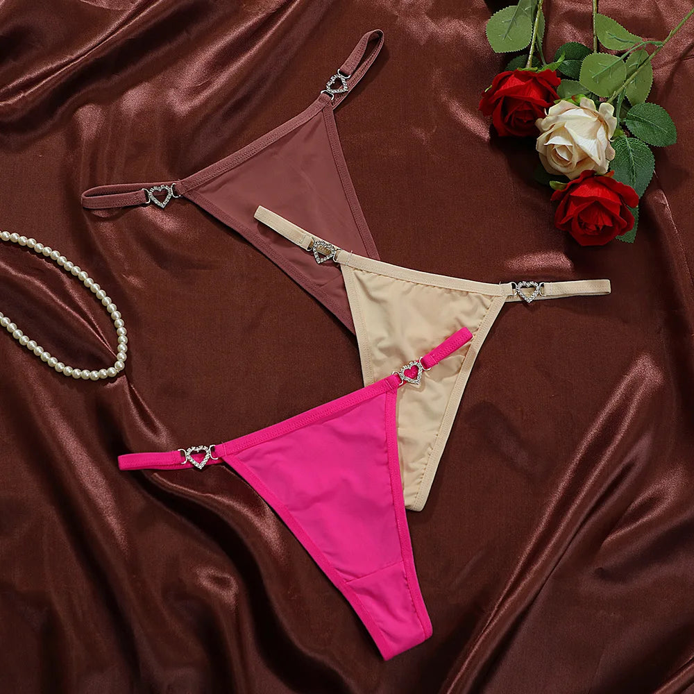 Women Sexy Thongs Low Rise Ladies G-string Heart Decoration Panties Ladies Sexy Costume Lingerie for Women