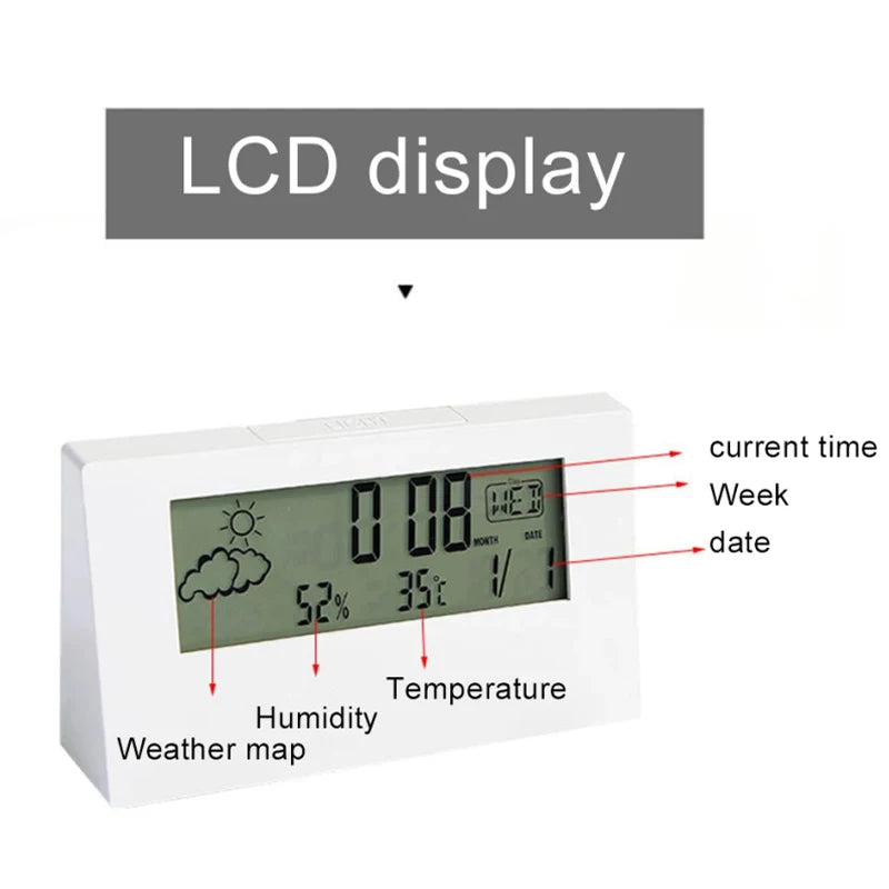 LED Thermometer Thermo-Hygrometer Multifunction Electronic Temperature Humidity Meter Weather Station for Home With Alarm Clock