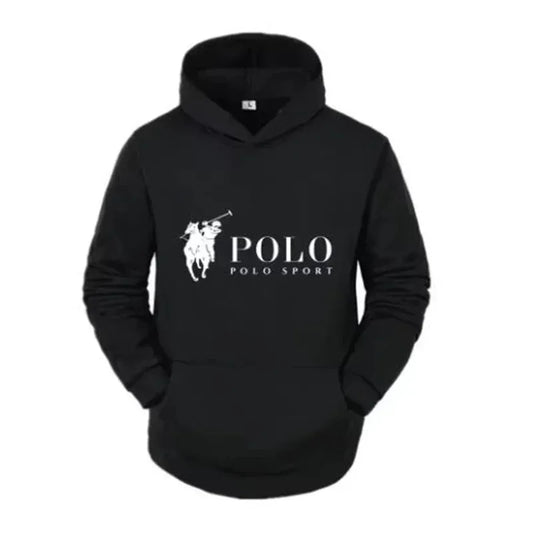Polo Sport Classic Black Hoodie Men's Casual Sports Pure Cotton Hoodie Fashion Horse Logo Printed Hoodie