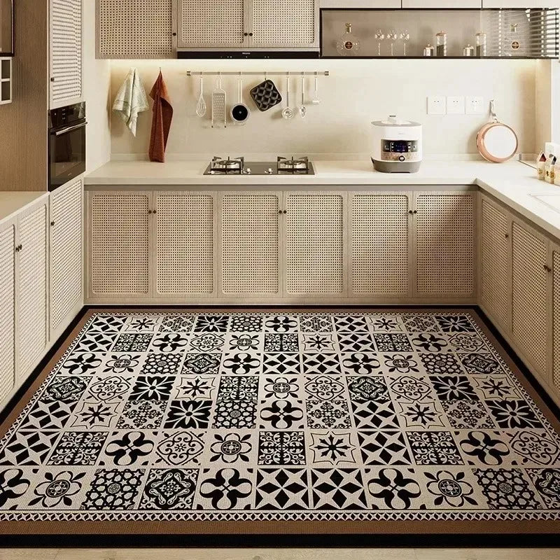 Carpet for Kitchen Pvc Floor Mat Large Size Waterproof Non-slip Carpets Leather Anti-oil Foot Mats Retro Home Decoration Rug