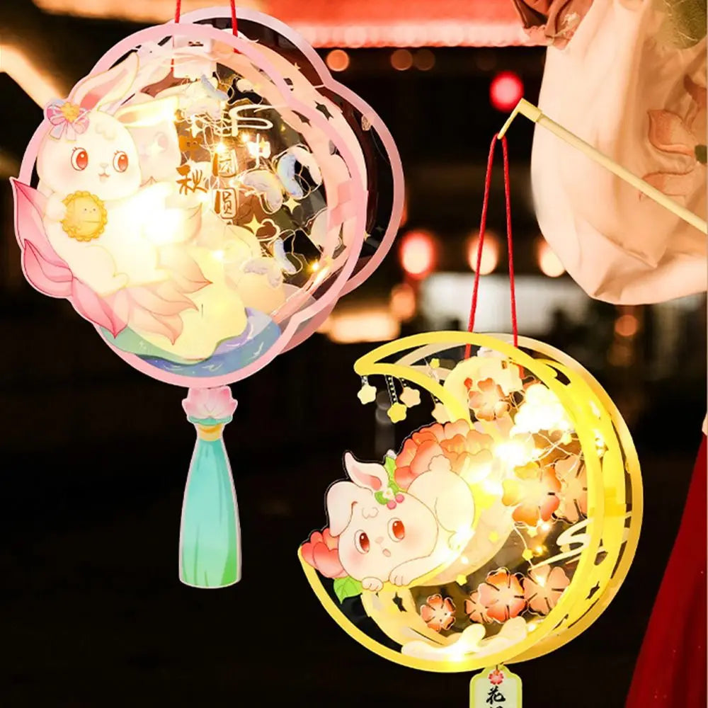 Luminous Mid-Autumn Festival Lantern DIY Handmade with LED Light Rabbit Lantern Chinese Style Glowing Handheld Luminous Lantern