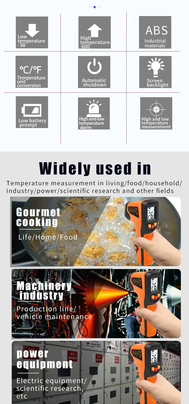T400 T600 Digital Infrared Thermometer Laser Pyrometer Gun Non-Contact Temperature Measurement Tool -50 to 600℃
