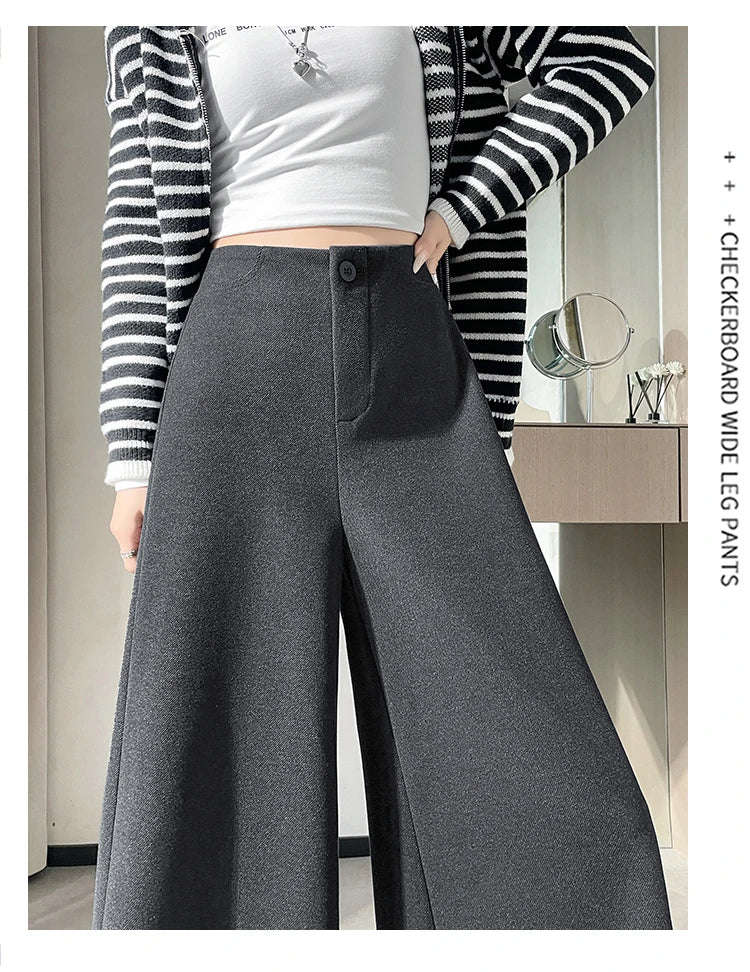 High Quality Woolen Suit Wide-leg Pants Women Fall Winter High-waisted Loose Trouser Female Chic Solid Thick Outwear Bottoms New