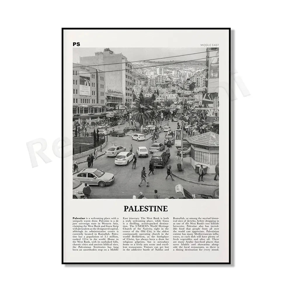 Palestine Poster Palestine Map Road Map Ramallah Black and White Print Bethlehem Palestine Map Palestine Travel Poster