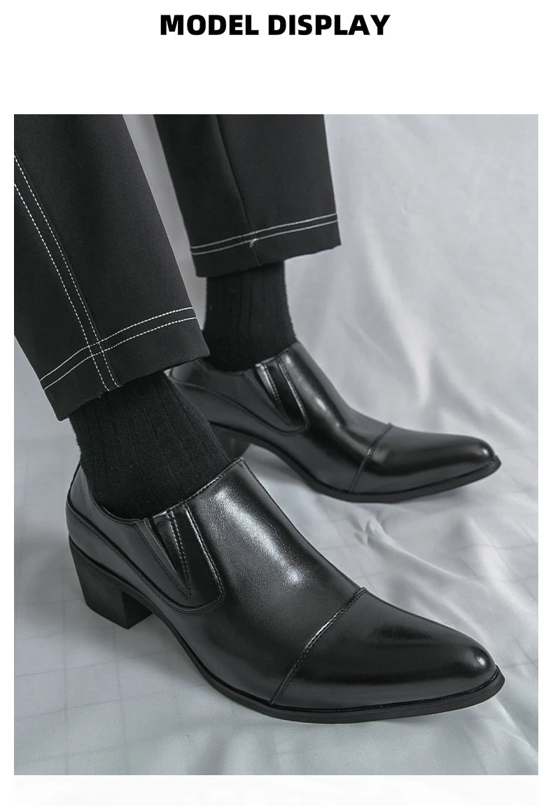 Black/Brown High-heeled Men's Shoes High-quality Dress Shoes Leather Non-slip Business Party Wedding Height Increase Men Loafers