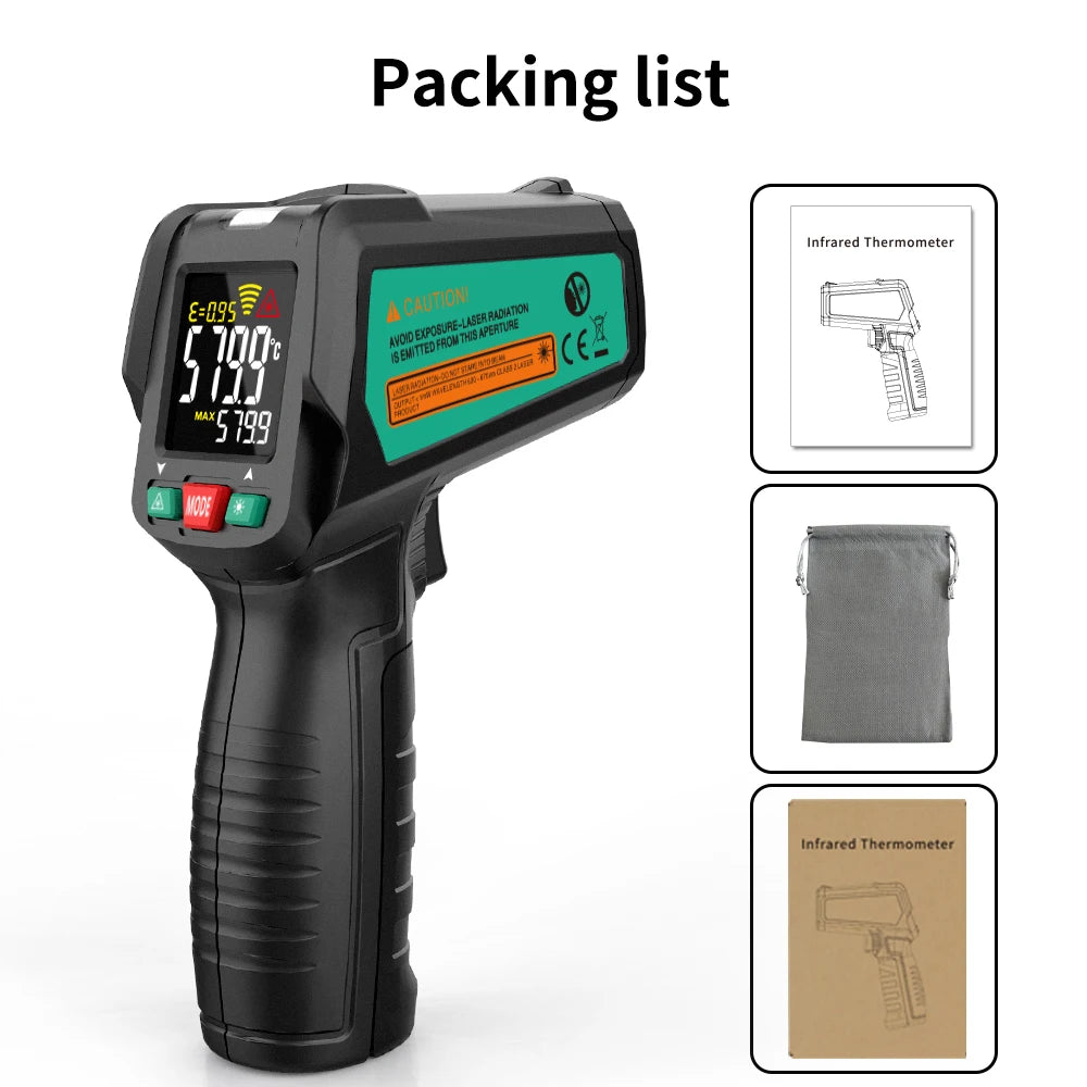 MASTFUYI 13 Point Infrared Positioning Thermometer -50°C~580°C Laser Digital Thermometer Color LCD Pyrometer Ambient Recorder