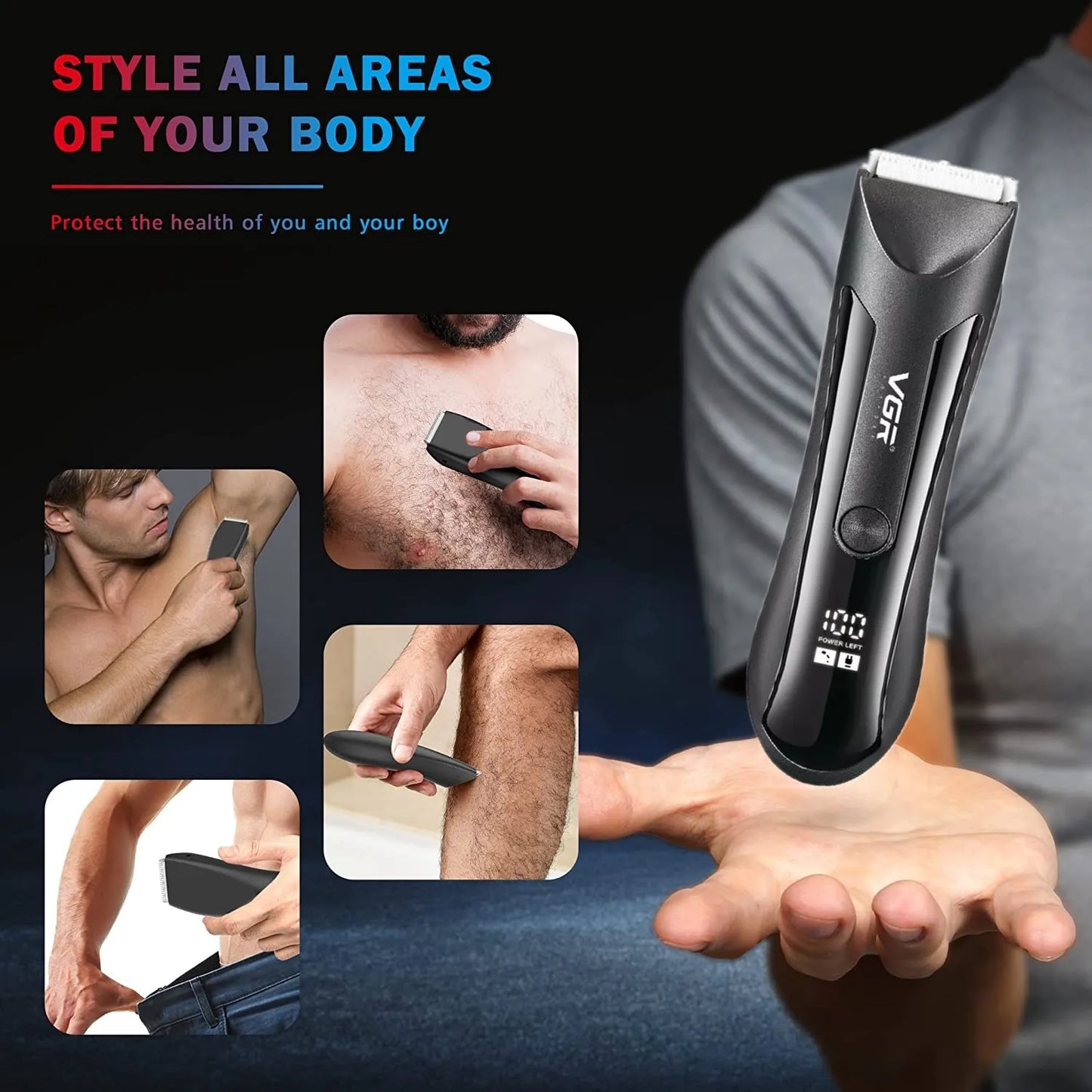 VGR Groin Body Pubic Hair Trimmer For Men&Women Electric Beard Clipper Ball Shaver Groomer Rechargeable，Ceramic Blade，Wet Dry