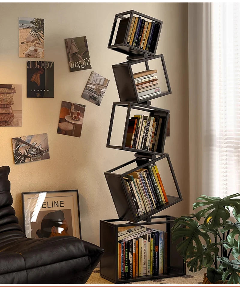 5 Layer Grid Bookshelf Modern Simple Foldable Storage Metal Living Study Room Decoration Corner Arrange Floor Standing Bookshelf