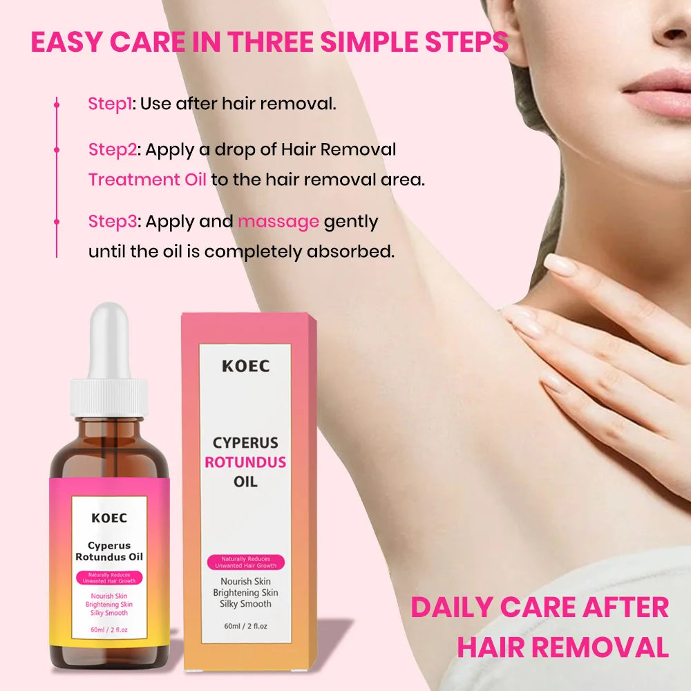 KOEC Cyperus Rotundus Oil for Hair Removal Reducing Armpit Legs Arms Body Hair Inhibitor Smooth Body Skin Hair Removal Oil
